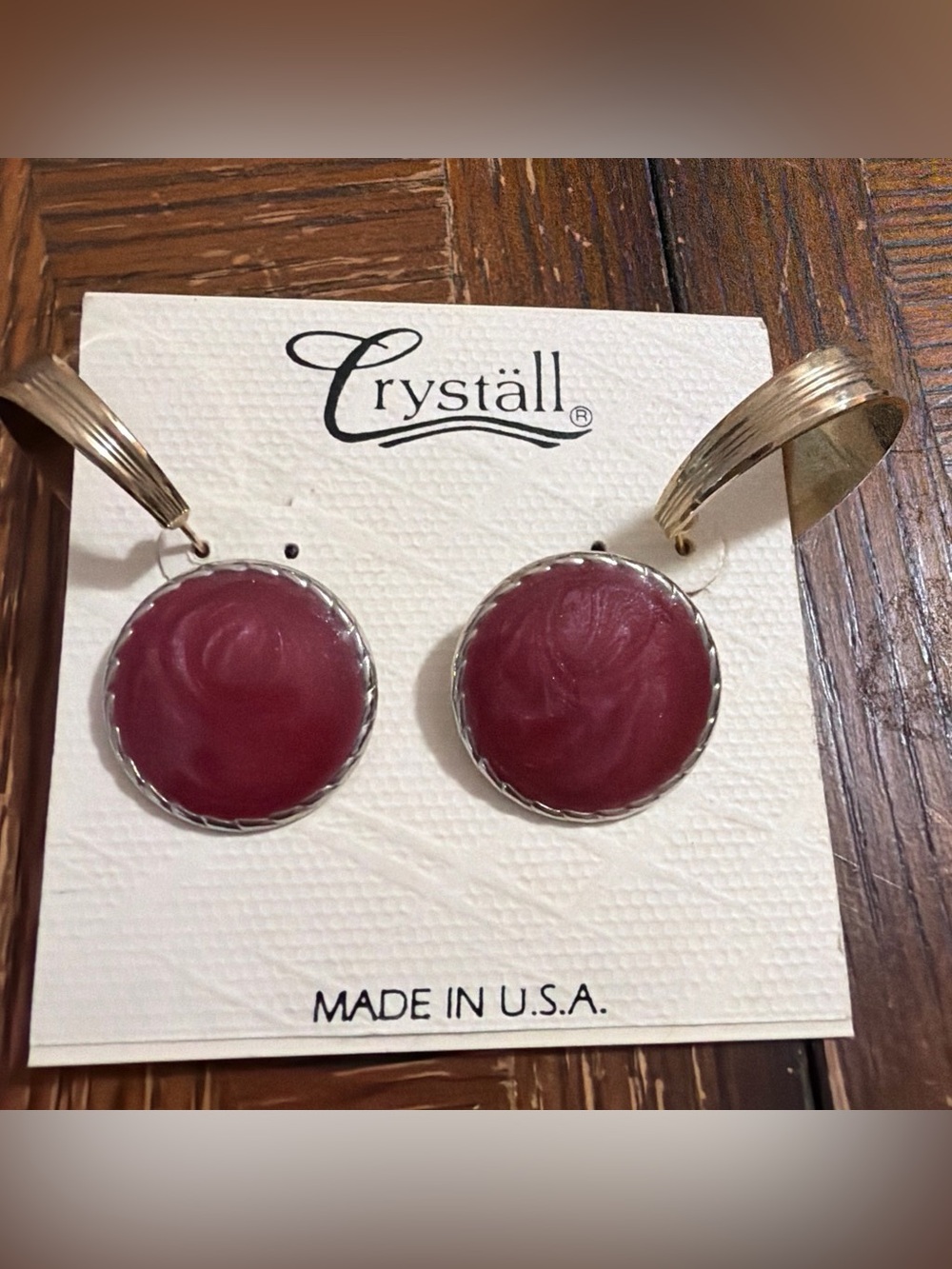 Crystall Made in USA Burgundy Round Drop Earrings